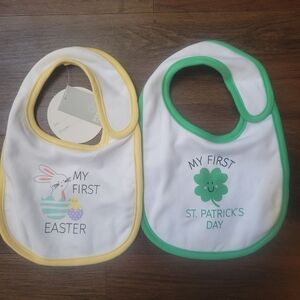 Pair of Baby Holiday Bibs - Yellow Easter & Green St. Patrick's